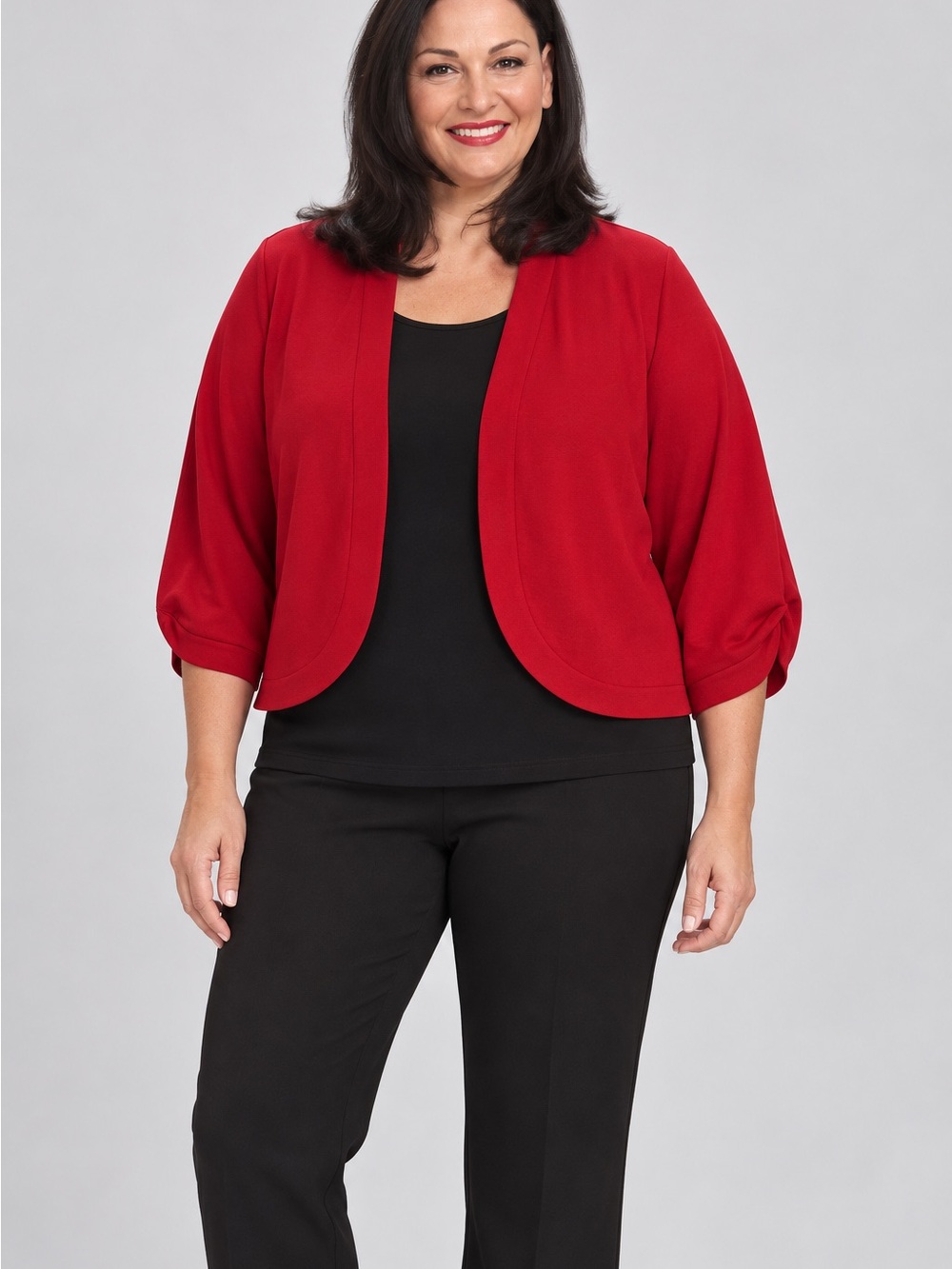 Susan Graver Red Open Front Cropped 3/4 Sleeve Shrug Size XL